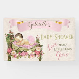 Tuin Baby Shower Meisje Slapend Bed van Rozen Spandoek