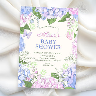Tuin babyshower met bloeiende bloemen kaart