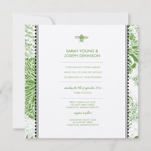 Tuin Bee Groen Toile Bruiloft Uitnodiging (Voorkant)