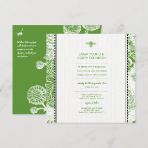 Tuin Bee Groen Toile Bruiloft Uitnodiging
