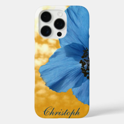 Tuin Blauwe Poppy Bloem Gouden Hemel met Monogram Case-Mate iPhone Case (Achterkant)
