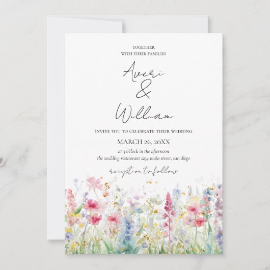 Tuin Bloem Aquarel Moderne Boho Huwelijk Kaart (Voorkant)