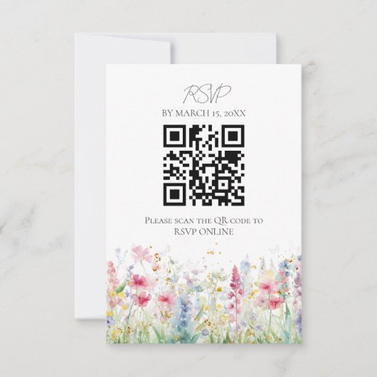 Tuin Bloem Aquarel Moderne bruiloft QR-code RSVP Kaartje (Voorkant)