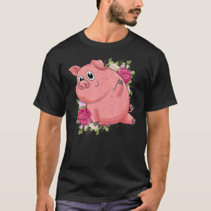 Tuin Bloemen Boerderij Dier Boer Schattig Biggetje T-shirt