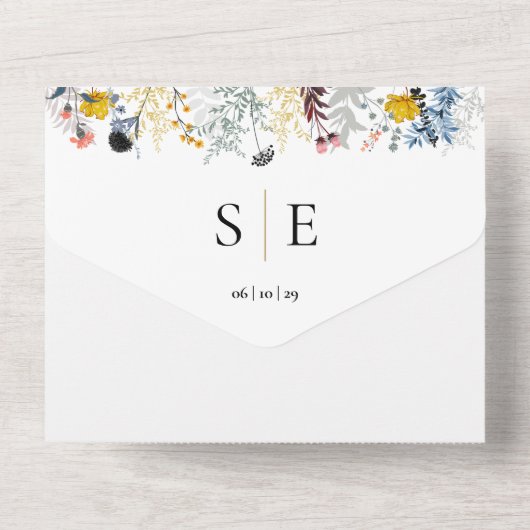 Tuin Bloemen Elegant Monogram Bruiloft All In One Uitnodiging (Achterkant)