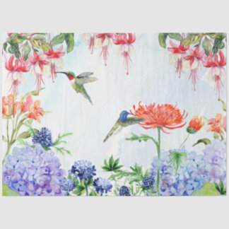 Tuin Bloemen Hummingbird Waterverf Decoupage Tissuepapier