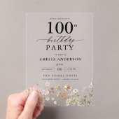 Tuin Bloemen Kalligrafie 100ste verjaardag Acryl Uitnodigingen (Insitu (Draagbaar))
