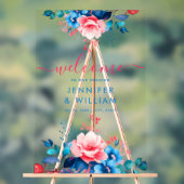 Tuin Bloemen Script Bruiloft Welkom Blauw & Roze Acryl Bord (Neutraal)