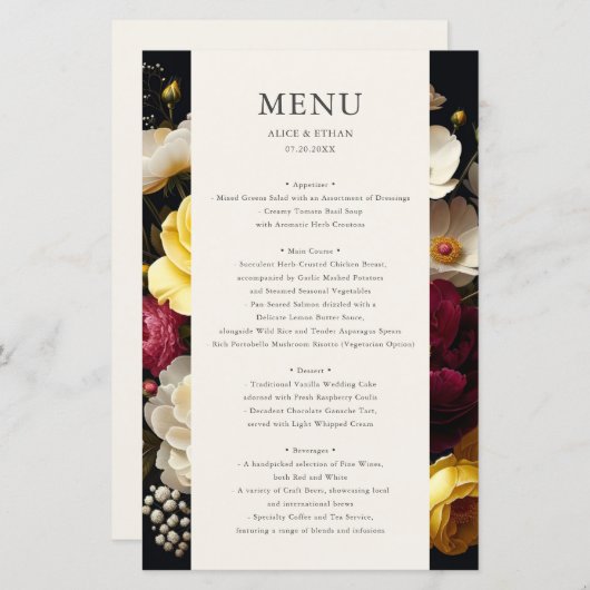 Tuin Bloom Donker Bruiloft Menu (Voorkant / Achterkant)