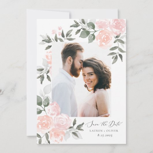 Tuin Blooms Bewaar de datum Dank u kaart (Voorkant)