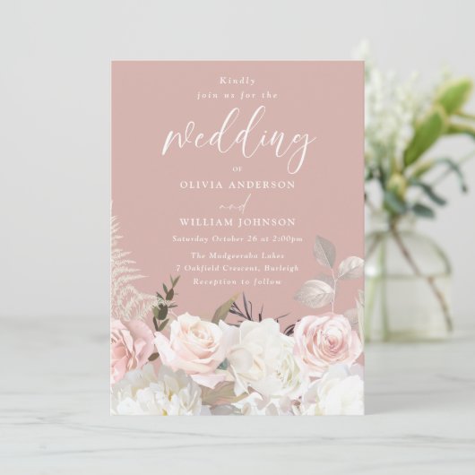 Tuin Blozen & Witte Bloemige Mauve Bruiloft Kaart (Staand voorkant)
