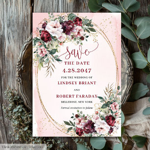 Tuin Boho Bourgondië Blush Gouden Rozen Bewaar Dat Kaart