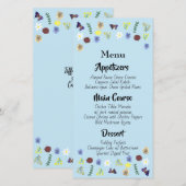 Tuin bruiloftsmenu in blauw met botanische bloemen (Voorkant / Achterkant)