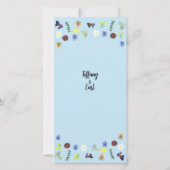 Tuin bruiloftsmenu in blauw met botanische bloemen (Achterkant)