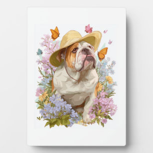 Tuin Bulldog � Bloemige Grappige Hond Fotoplaat