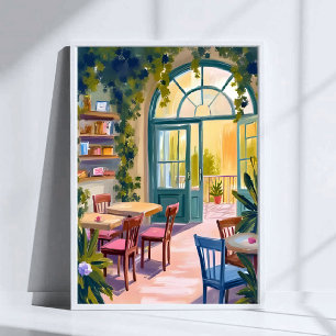 Tuin Café Botanische Aquarel Schildering Poster