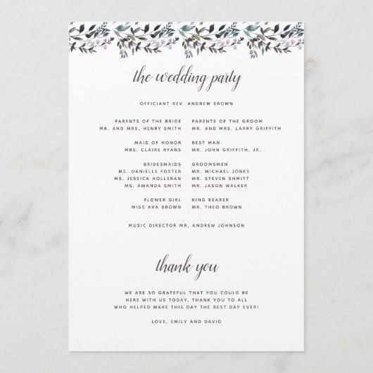 Tuin Crest Rustieke Kraft Bloemen Huwelijksceremon Programma (Achterkant)