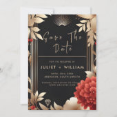 Tuin Diamond Rood Zwart En Goud Bruiloft Save The Date (Voorkant)