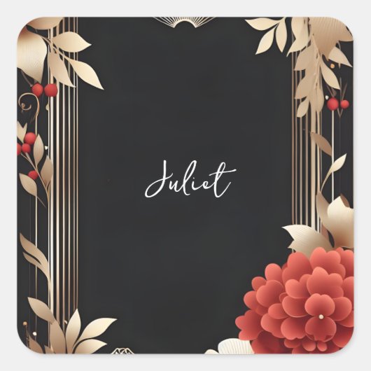 Tuin Diamond Rood Zwart en Goud Vrijgezellenfeest Vierkante Sticker (Voorkant)