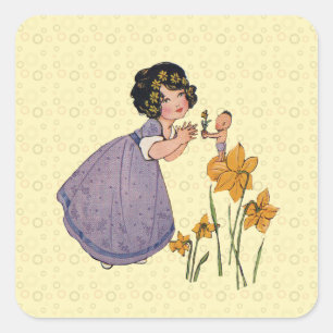 Tuin Elfen Narcis Sprookjesland Lente Pasen Vierkante Sticker