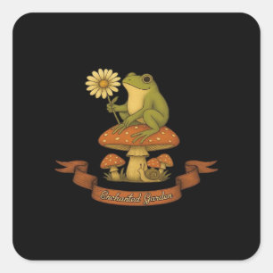Tuin feeërieke cottagecore kikker vierkante sticker