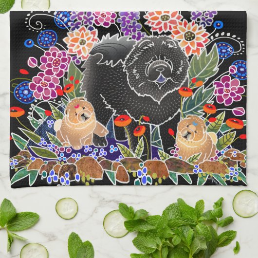 TUIN FEEST chow keukenhanddoek zwarte achtergrond (Gevouwen)