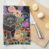 TUIN FEEST chow keukenhanddoek zwarte achtergrond (Quarter Fold)