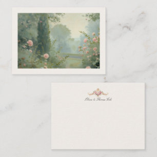 Tuin Franse Kasteel Roze Trouwkoppel Vintage Notitiekaartje
