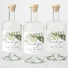 Tuin gebladerte groen wijnstokken bruiloft dank u likeurfles etiket