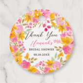 Tuin geel roze bloem waterverf bruidsdouche bedankjes labels (Voorkant)