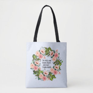 Tuin-geïnspireerd roze bloemenkrans serene citaat draagtas