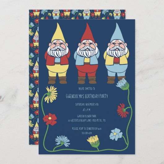 Tuin Gnomen en Bloemen Aangepaste Verjaardagsfeest Kaart (Voorkant / Achterkant)