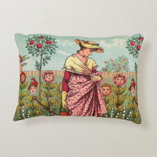 Tuin Groei Bloem Vrouw Kunst Antiek Accent Kussen