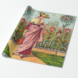 Tuin Groei Bloem Vrouw Kunst Antiek Cadeaupapier