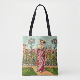 Tuin Groei Bloem Vrouw Kunst Antiek Draagtas