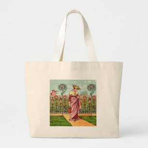 Tuin Groei Bloem Vrouw Kunst Antiek Grote Tote Bag
