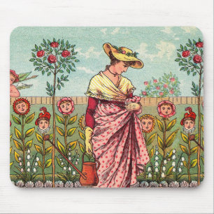 Tuin Groei Bloem Vrouw Kunst Antiek Muismat