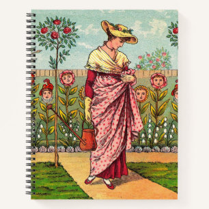 Tuin Groei Bloem Vrouw Kunst Antiek Notitieboek