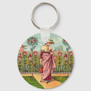 Tuin Groei Bloem Vrouw Kunst Antiek Sleutelhanger