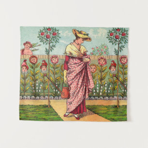 Tuin Groei Bloem Vrouw Kunst Antiek Wandkleed