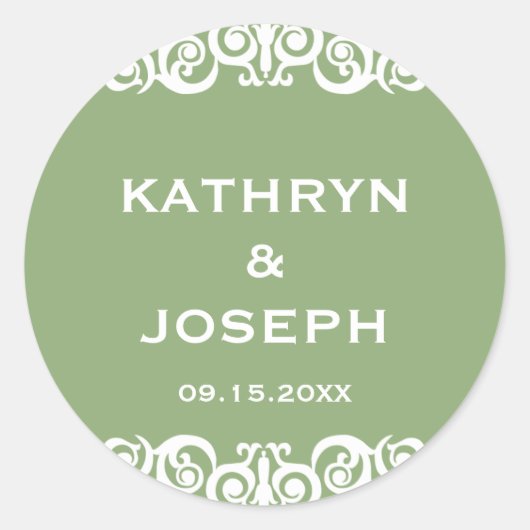 Tuin groen Victoriaans scroll bruiloft gunst label (Voorkant)