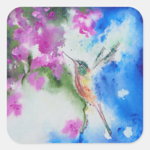 Tuin Hummingbird Bloemen Trouwstickers Vierkante Sticker