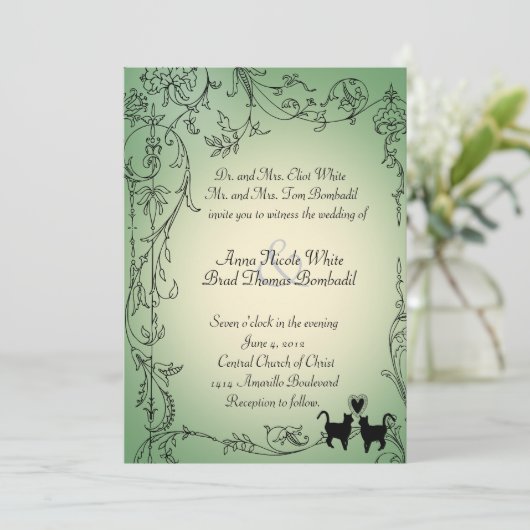 Tuin Katten Bruiloft Uitnodiging (Staand voorkant)