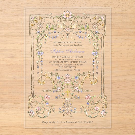 tuin | Kleurrijke elegante doop Acryl Uitnodigingen (Voorkant)