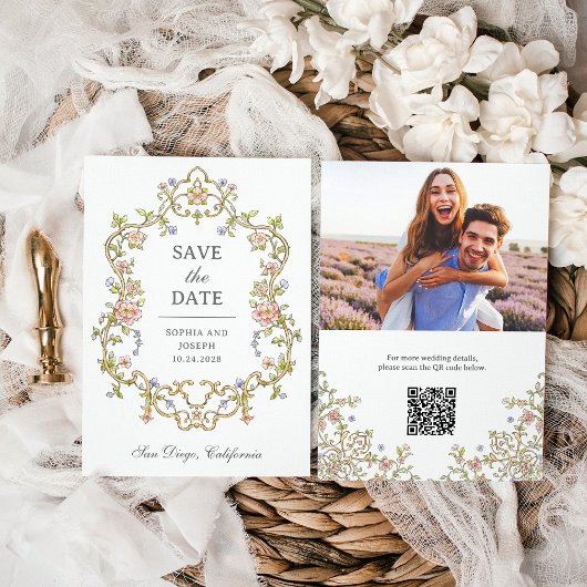  tuin | Kleurrijke Luxe foto en QR-code Save The Date