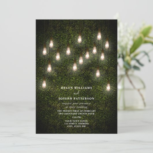 Tuin Lightbulbs Boxwood Greenery Wedding Kaart (Staand voorkant)