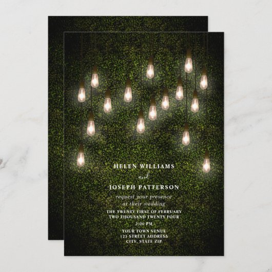 Tuin Lightbulbs Boxwood Greenery Wedding Kaart (Voorkant / Achterkant)