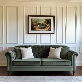 Tuin met bloeiende Rozen en waterfontein Imitatie Canvas Print