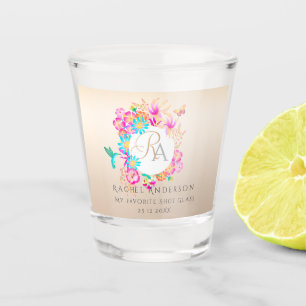 Tuin met kolibrie-monogram Zacht Beige Shot Glas