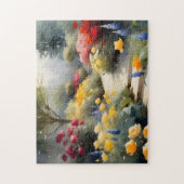  tuin met rode gele rozen blauwe bloemen legpuzzel (Verticaal)